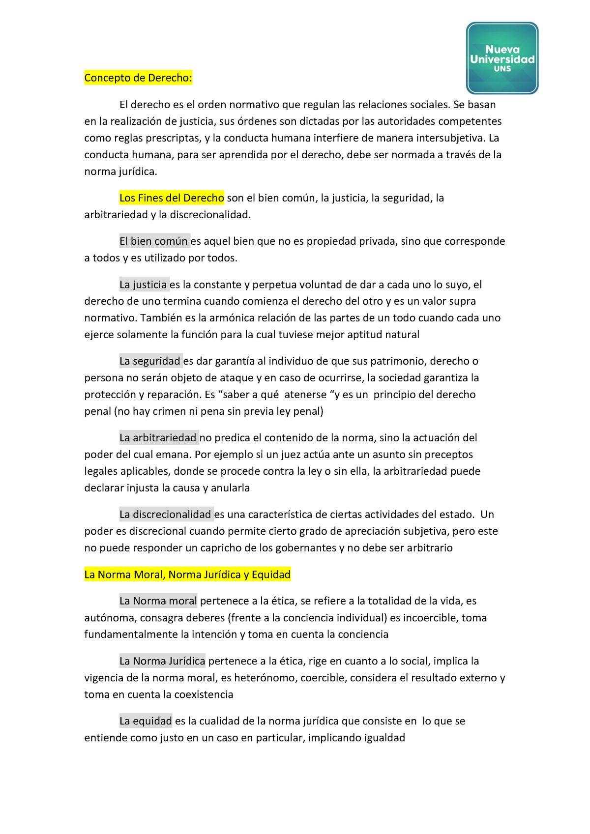 Introduccion Al Derecho Ca Parcial Resumen 1y2 - Concepto De Derecho ...