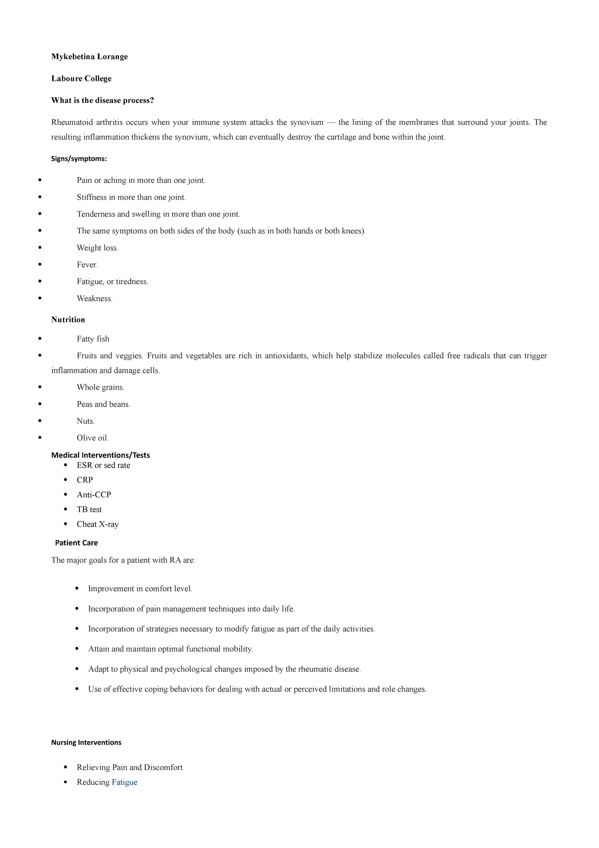 Concept map Immunity - Assignments - Mykebetina Lorange Laboure College ...