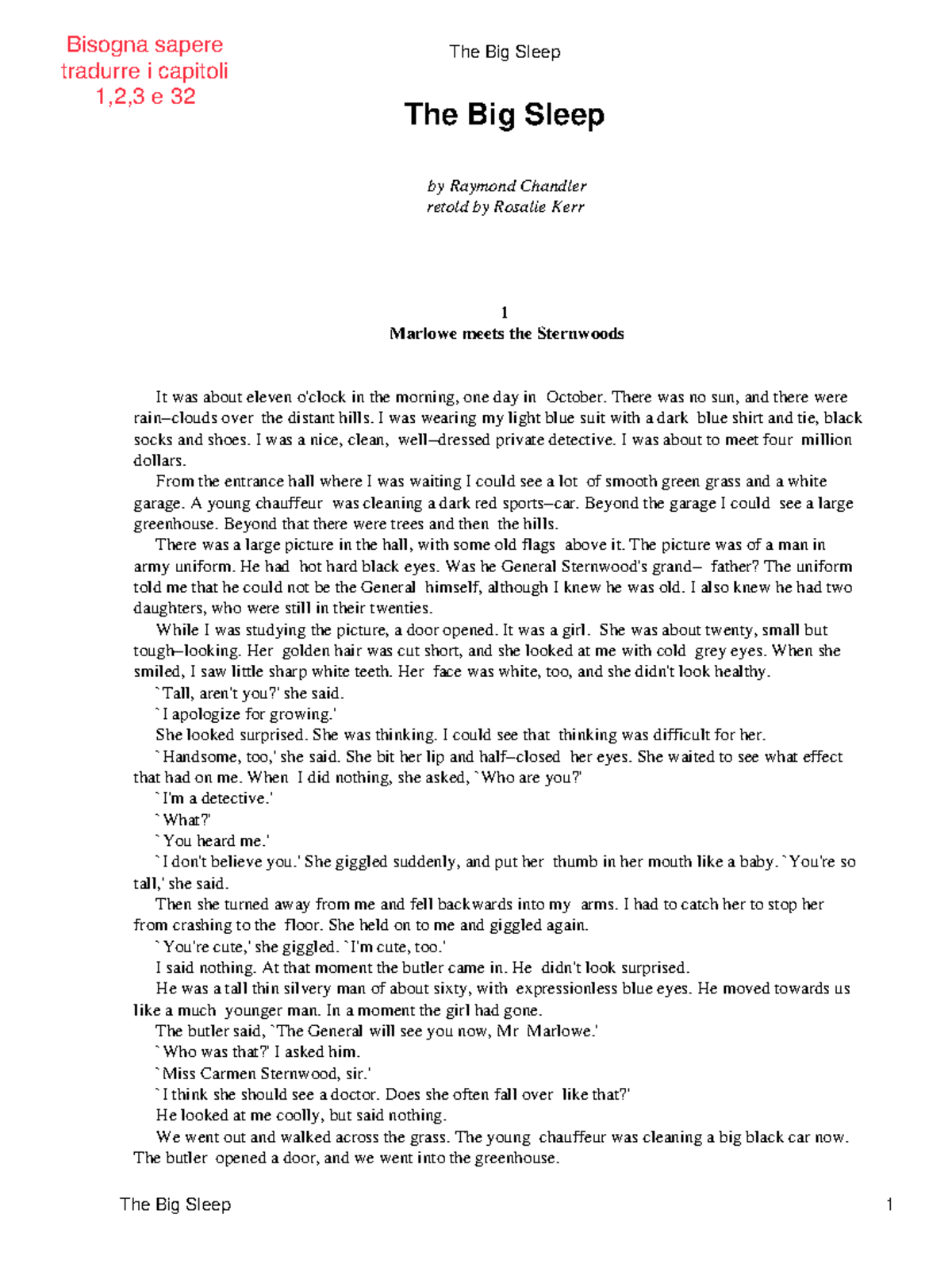 The Big Sleep testo - The Big Sleep by Raymond Chandler retold by ...