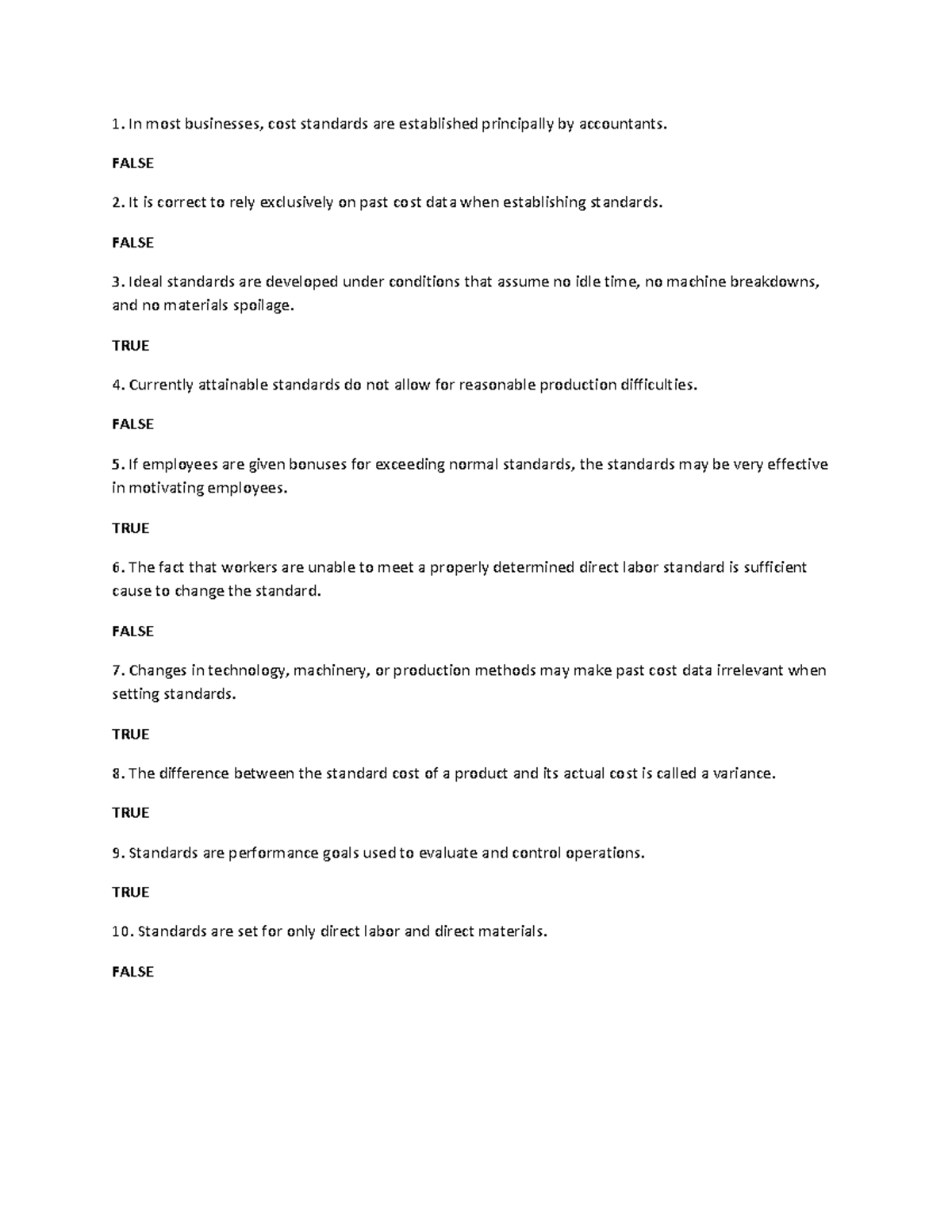 COST Acctg 1 Cost In most businesses, cost standards are