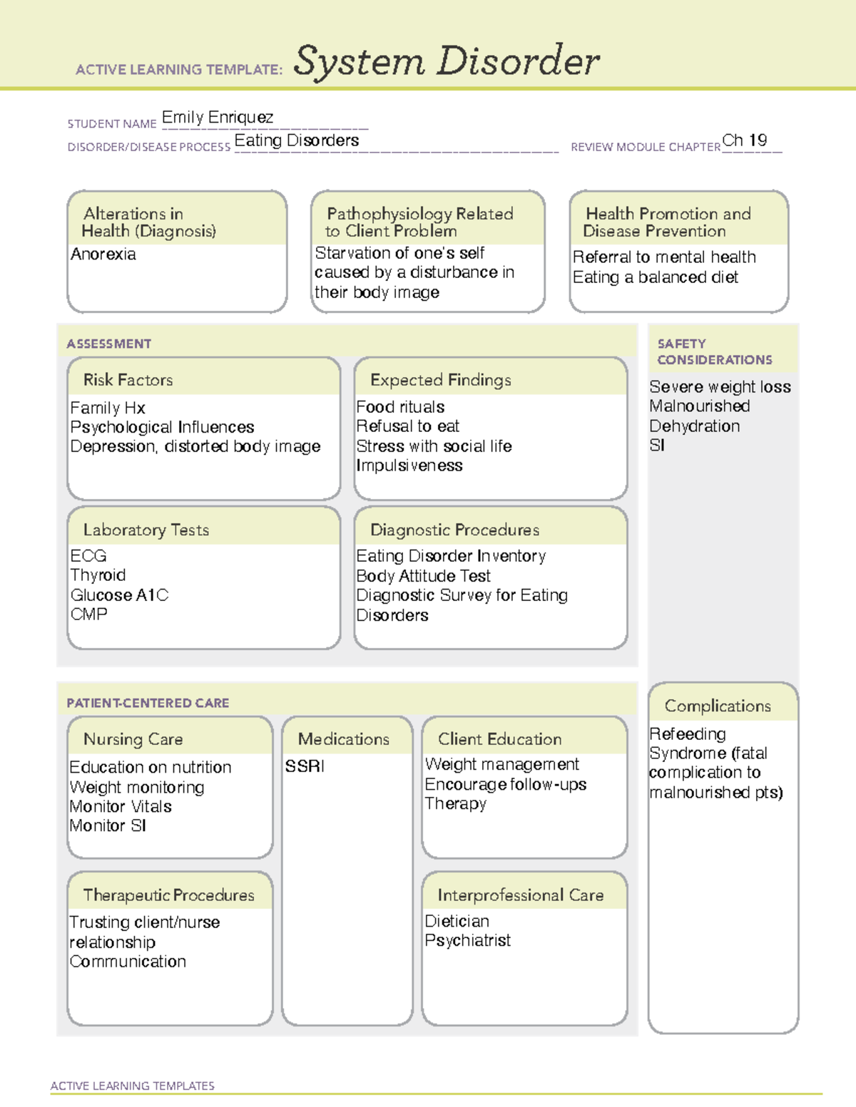 System Disorder Eating Disorder - ACTIVE LEARNING TEMPLATES System ...