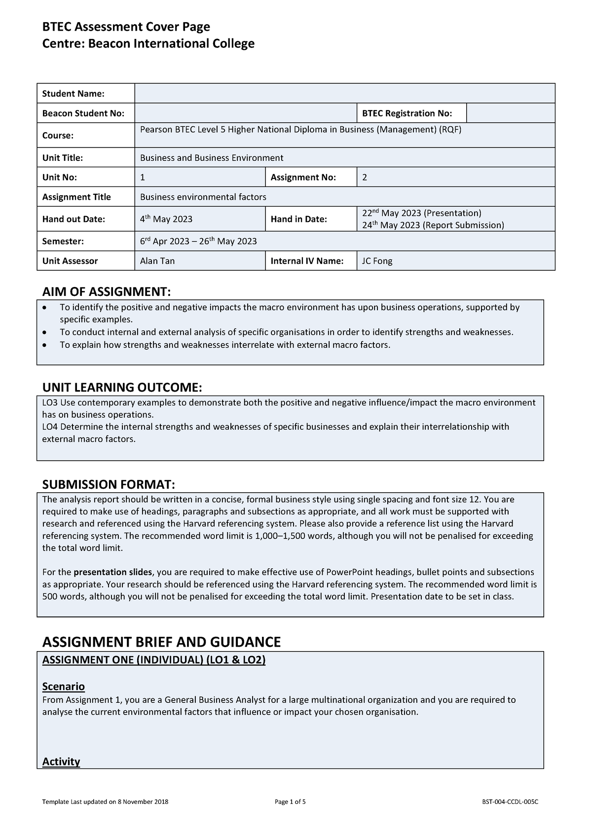 1BBE Assignment Brief for Assignment 2 Apr-May 2023-A1 - BTEC ...