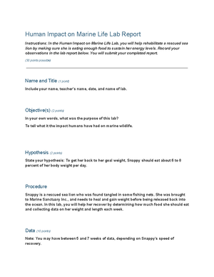 Marine Pollution - lab report - Marine Conservation Lab Report ...