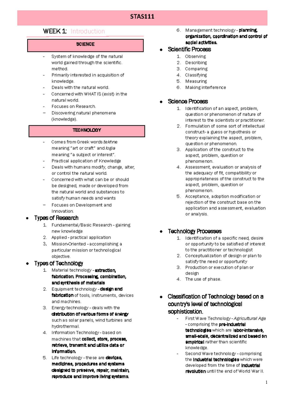 1ST-YEAR-STAS111 - WEEK 1: Introduction System of knowledge of the ...