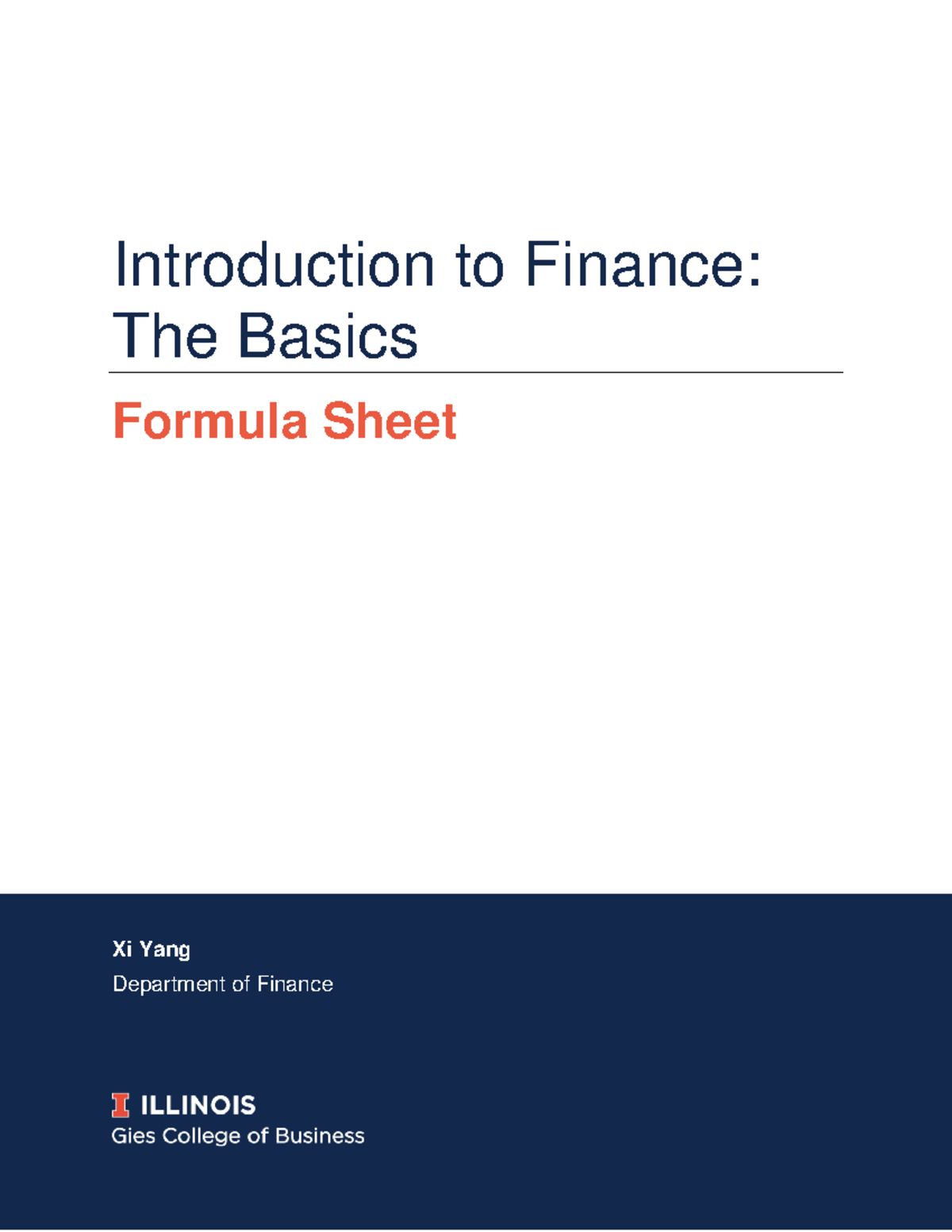 Finance Basic Formula Sheet - Introduction To Finance: The Basics ...