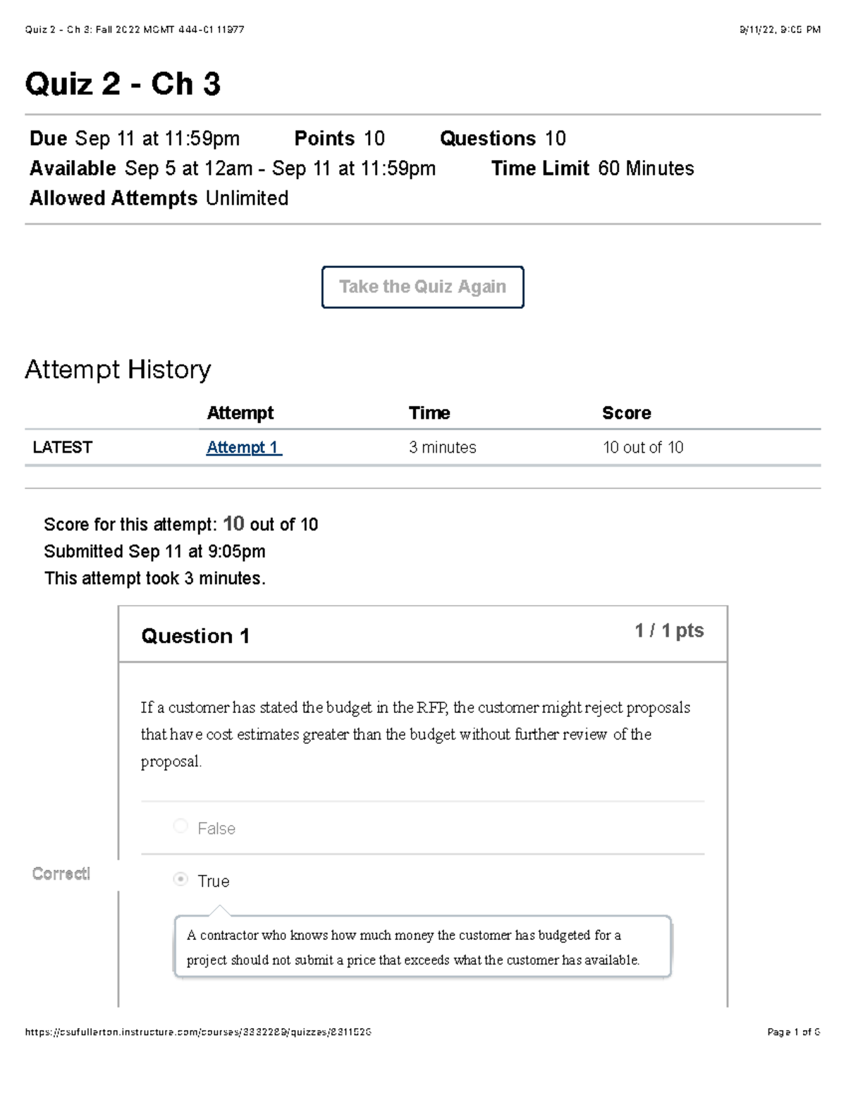 Quiz 2 Chapter 2 MGMT 444 - Quiz 2 - Ch 3 Due Sep 11 At 11:59pm Points ...