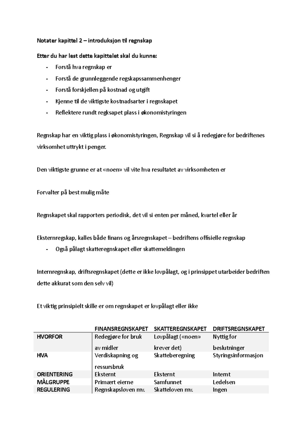 Kapittel 2 - Notater Kapittel 2 – Introduksjon Til Regnskap Etter Du ...