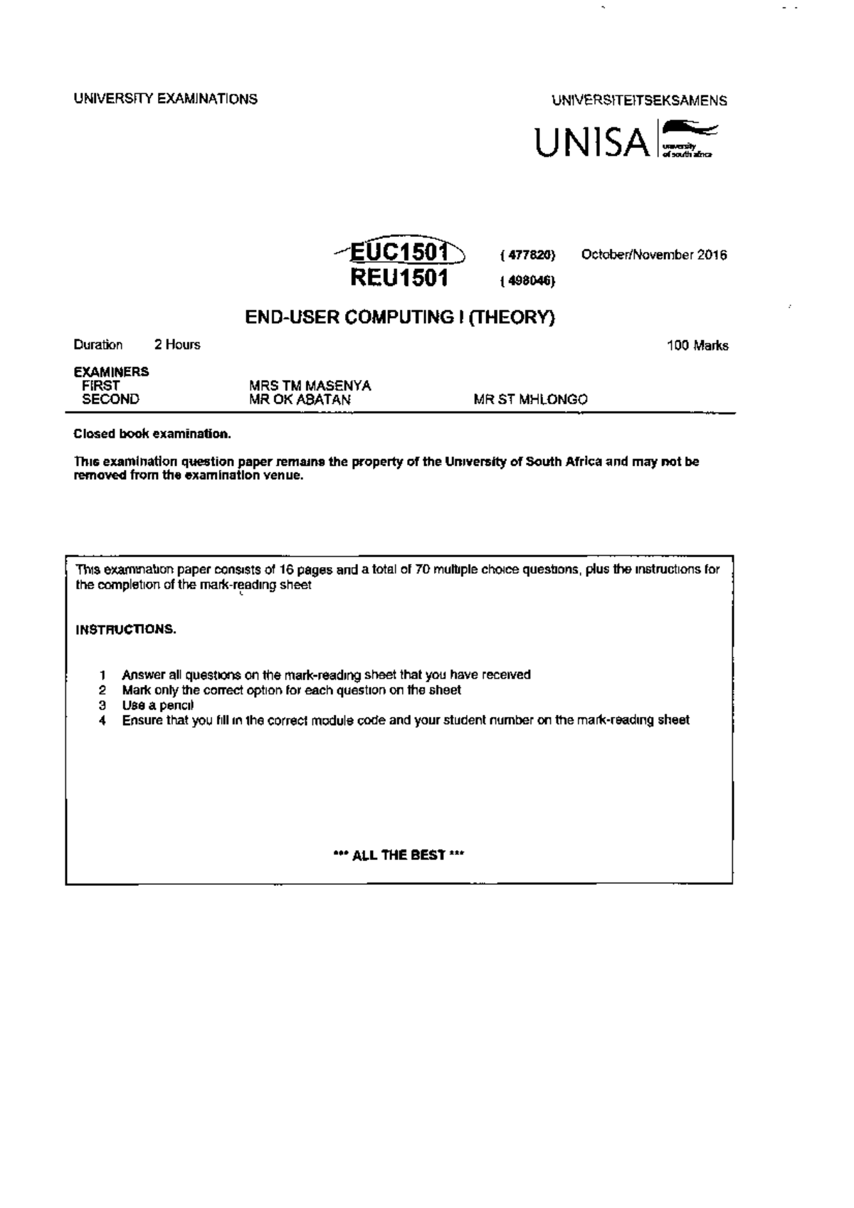 Euc1501 2016 10 E 1 230914 160806 Exam Paper Dpr 1501 Studocu Euc1501 2016 10 E 1 230914 160806 Exam Paper Dpr 1501 Studocu