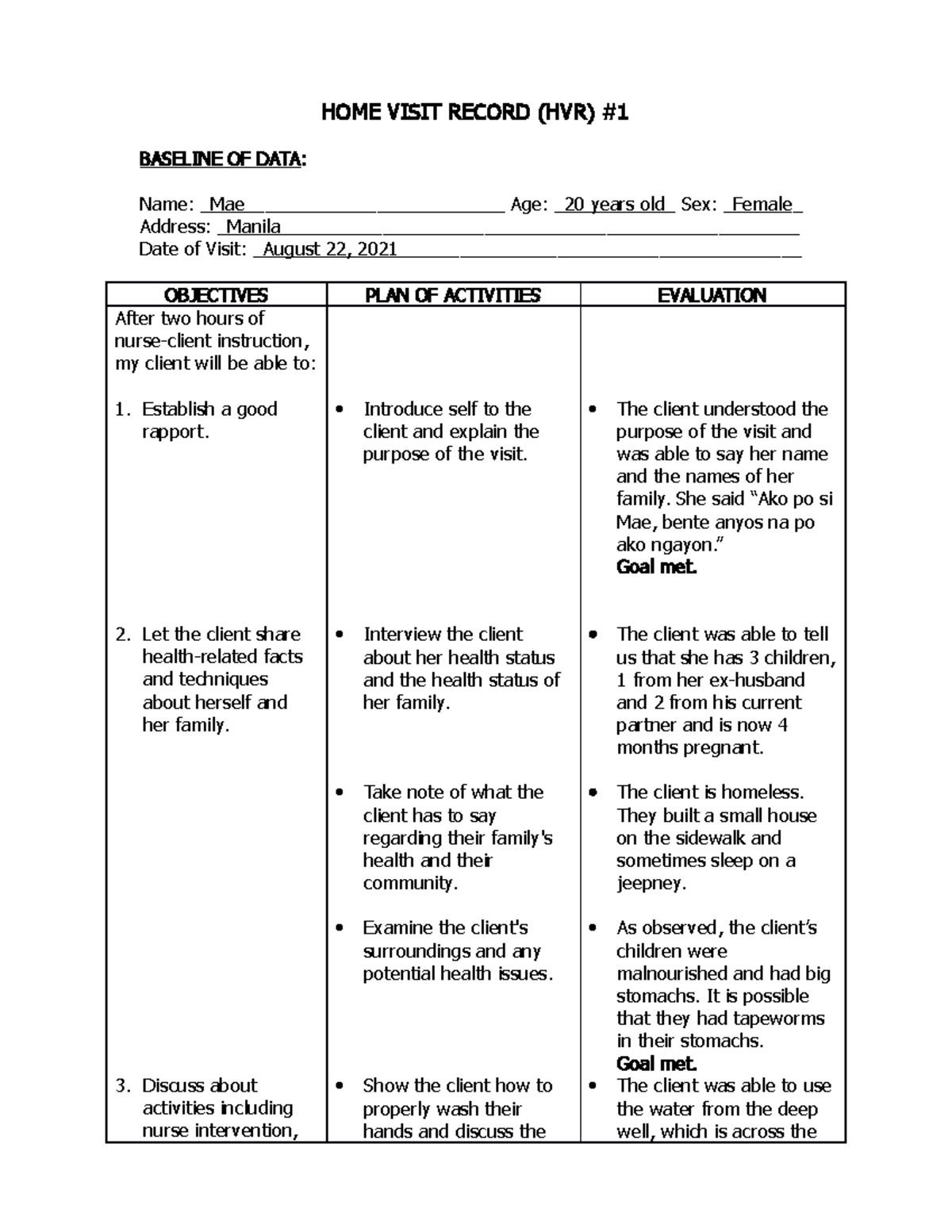 nursing home visit template