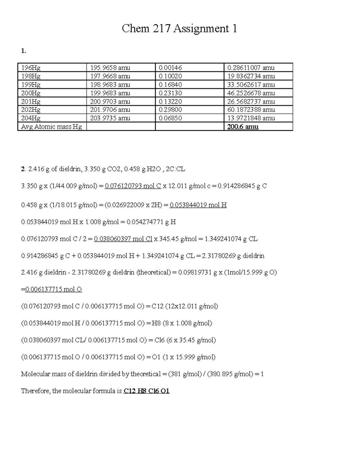 chem 217 assignment 1