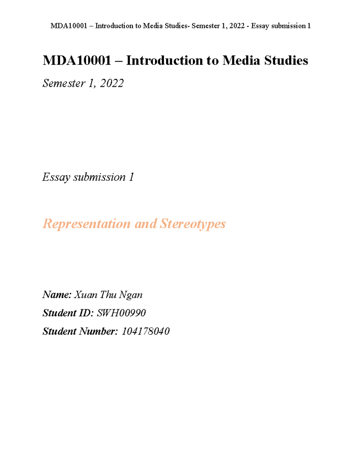 Media Assignment 1st Submission - Media Representation and Stereotypes ...