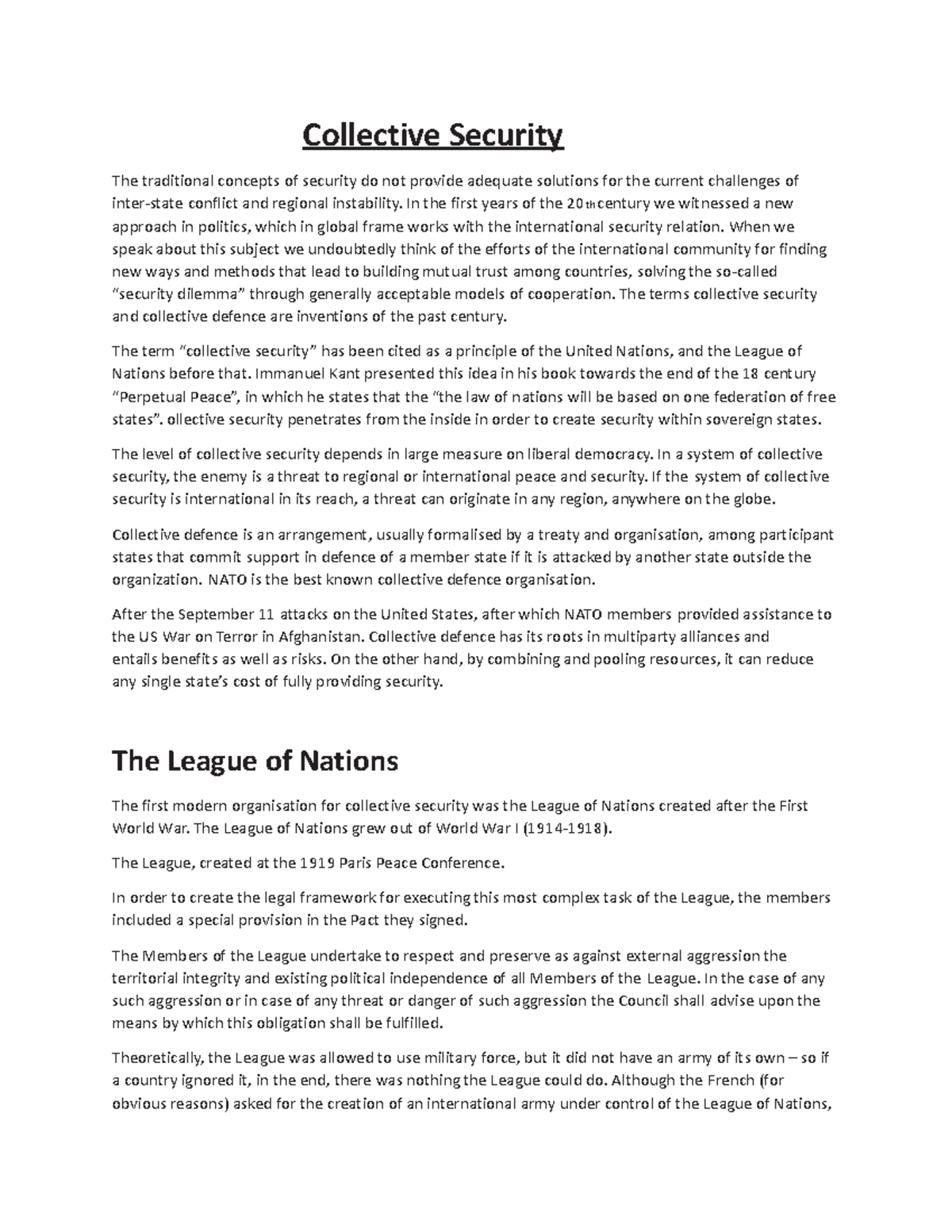 Collective Security This is a short note Collective Security The