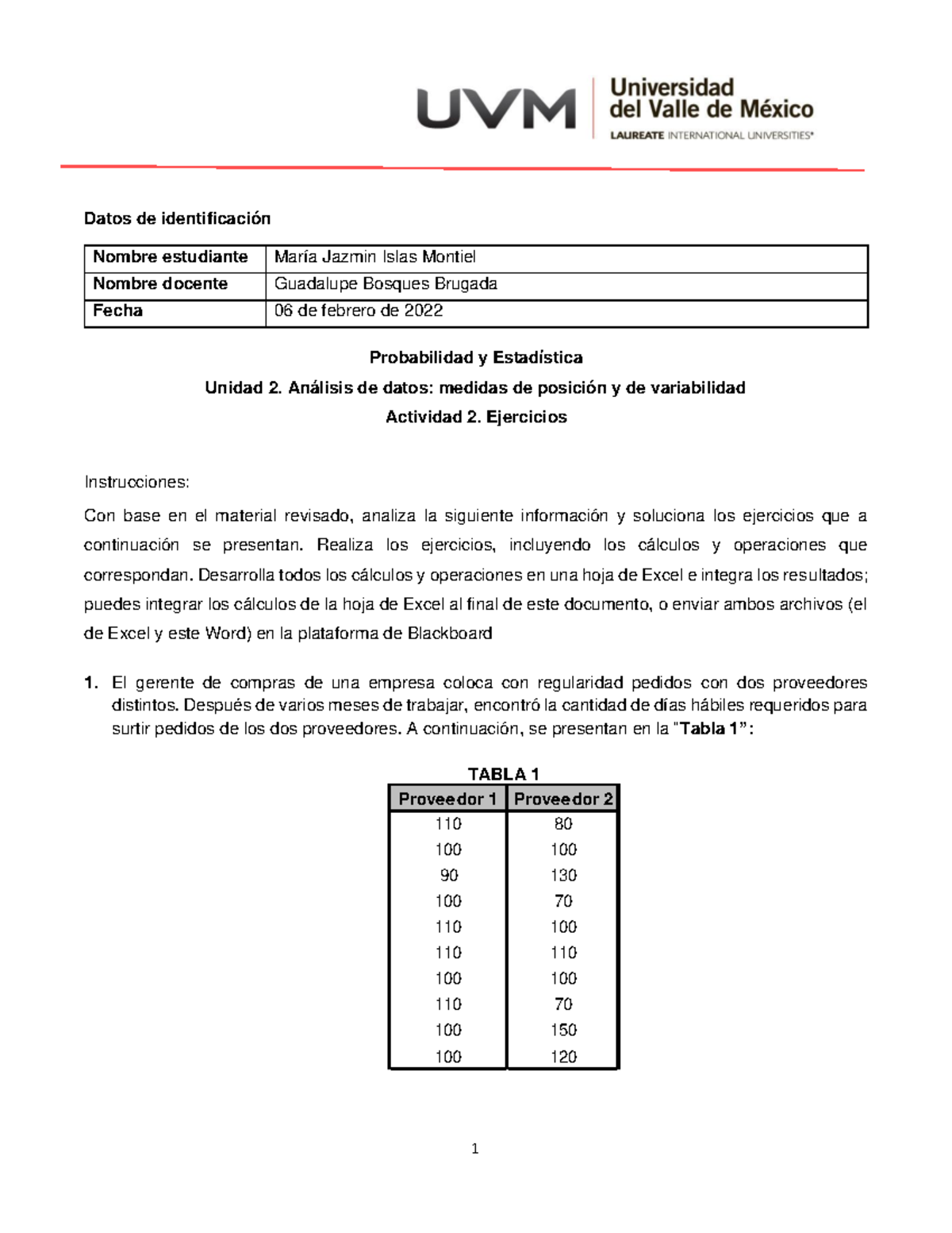 Unidad 2 Actividad 2 Probabilidad Y Estadística Ejercicios ...