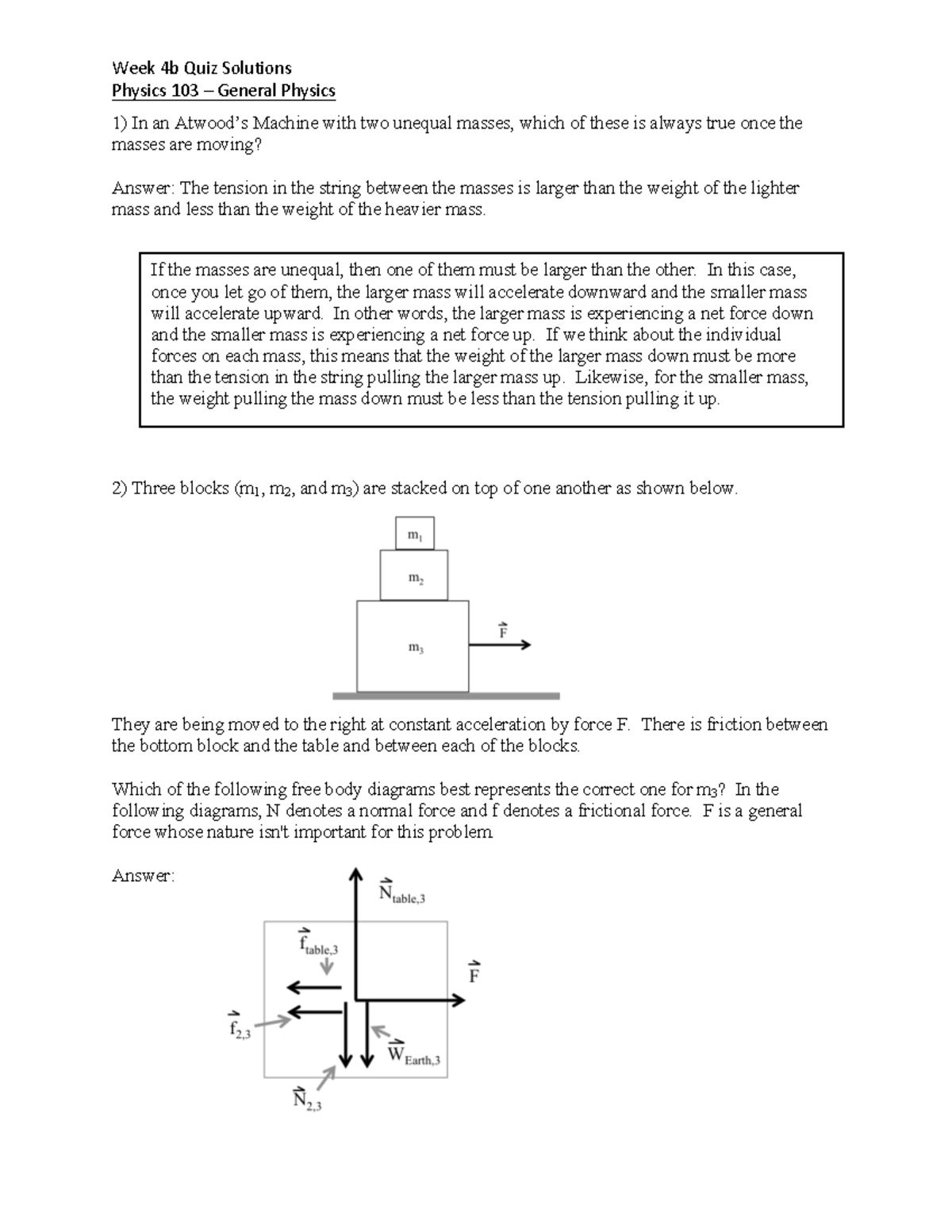 103 Week 4b Quiz Solutions - Week 4b Quiz Solutions Physics 103 ...