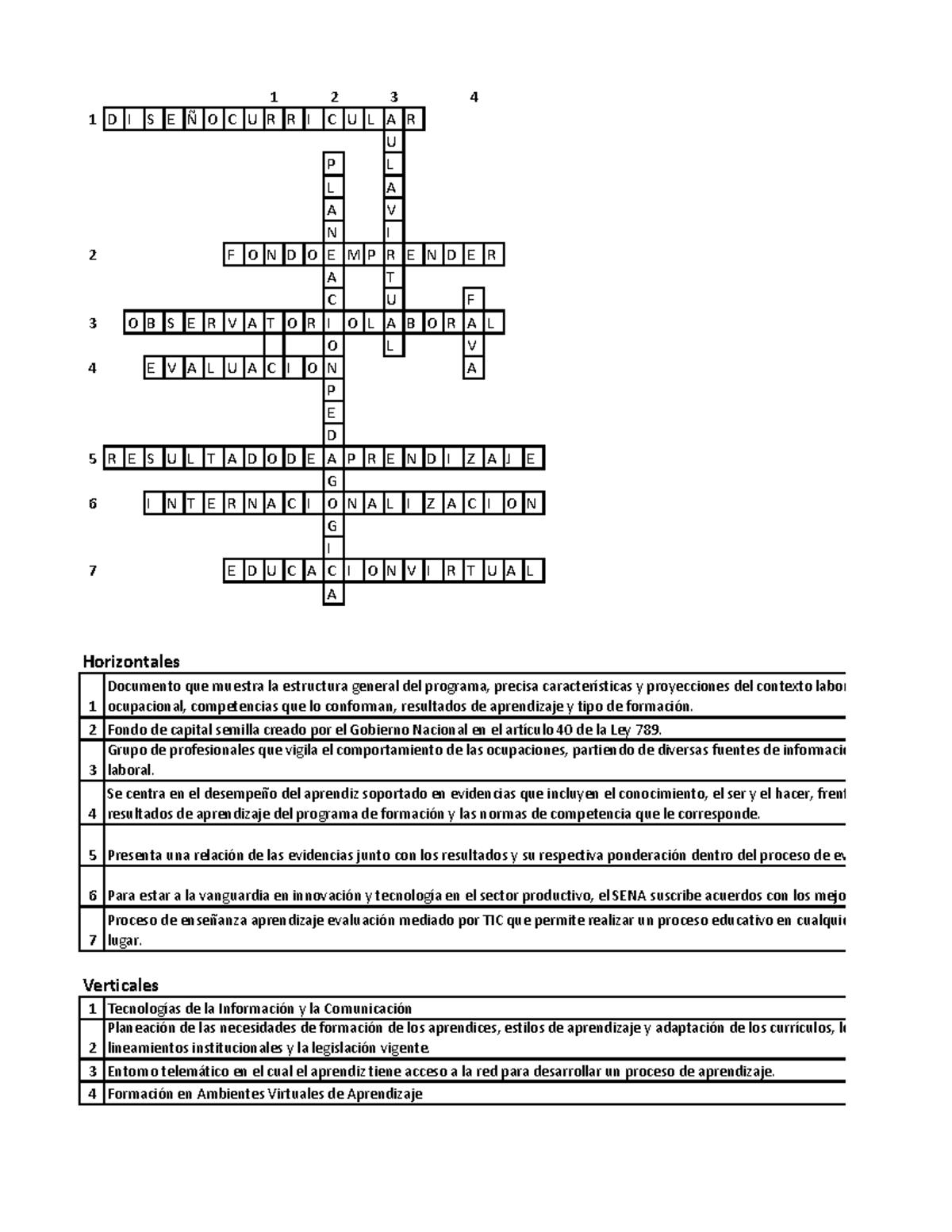 Crucigrama sena - 1 2 3 4 1 D I S E Ñ O C U R R I C U L A R U P L L A A ...