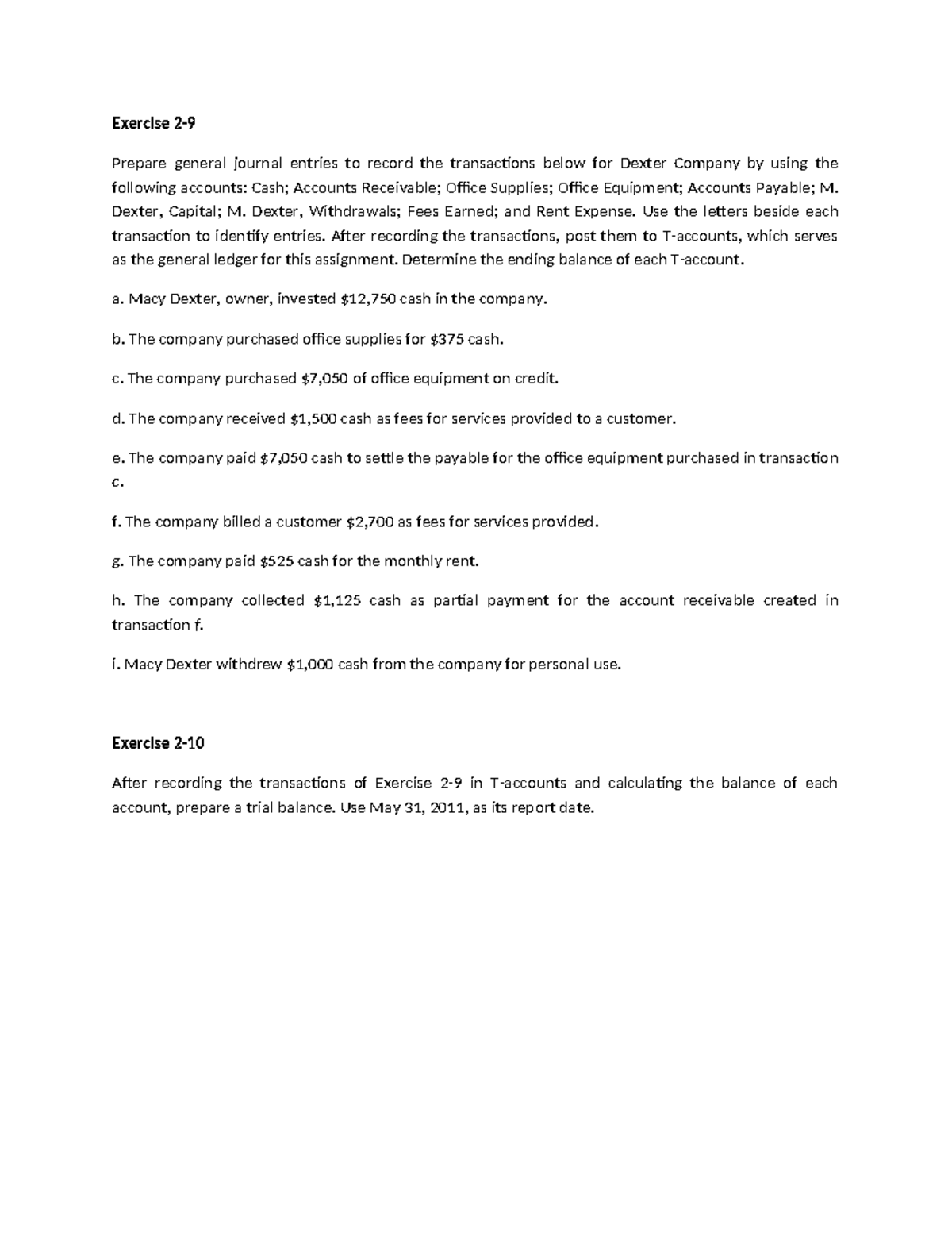 Ch 2 Exercise - These are different scenarios to practice on making ...