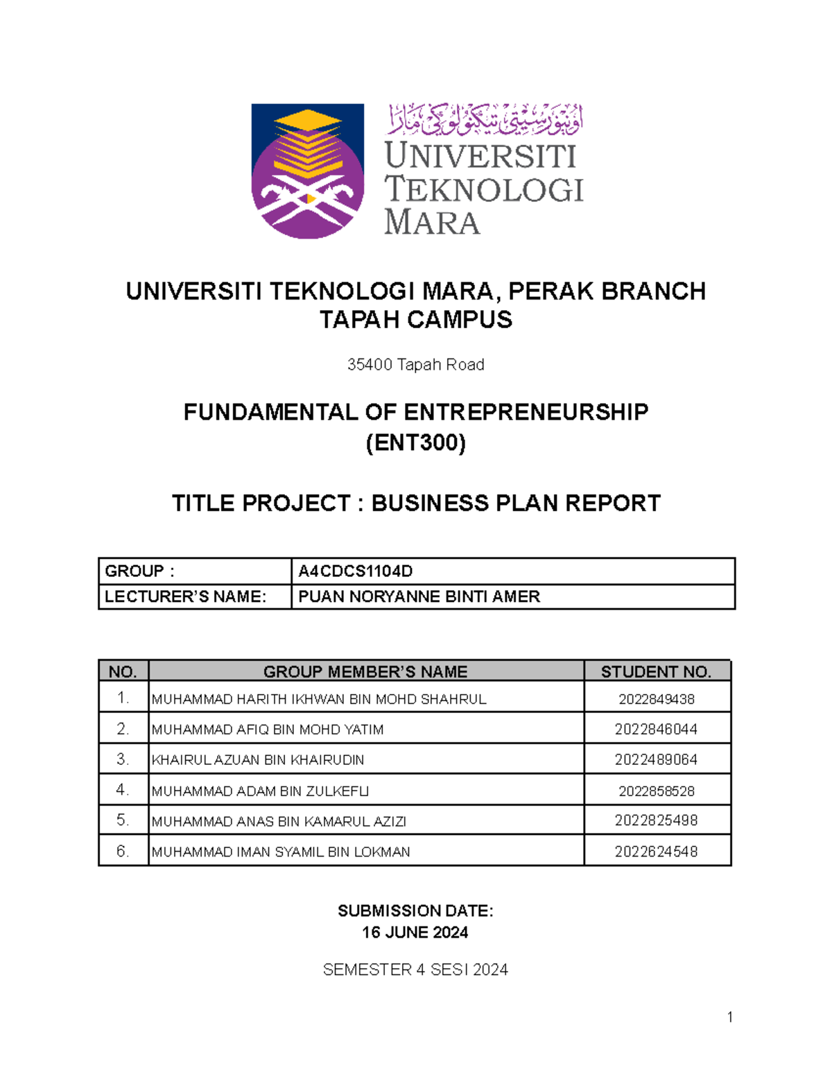 business plan ent300 uitm