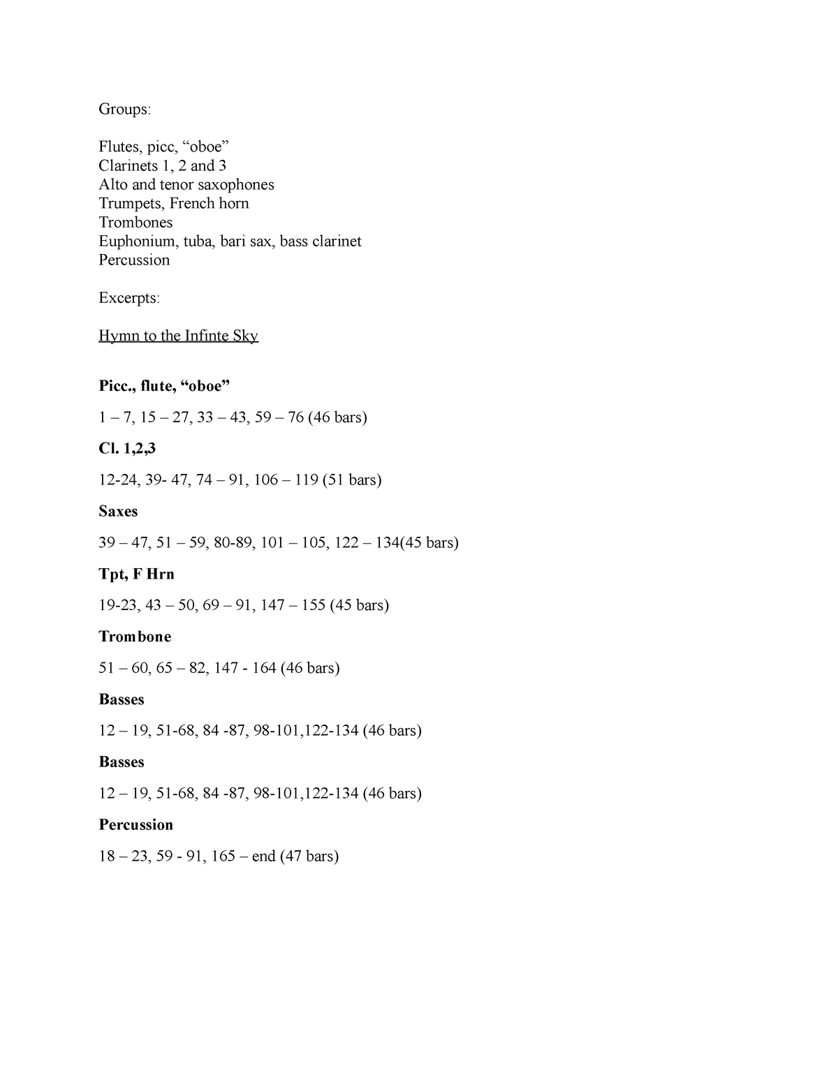 WS sectional text excerpts - Groups: Flutes, picc, “oboe” Clarinets 1 ...