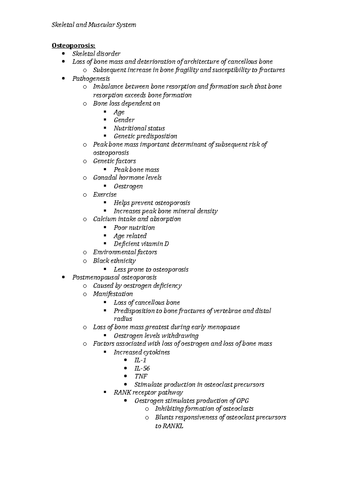 Osteoporosis Lecture Notes - Osteoporosis: Skeletal disorder Loss of ...