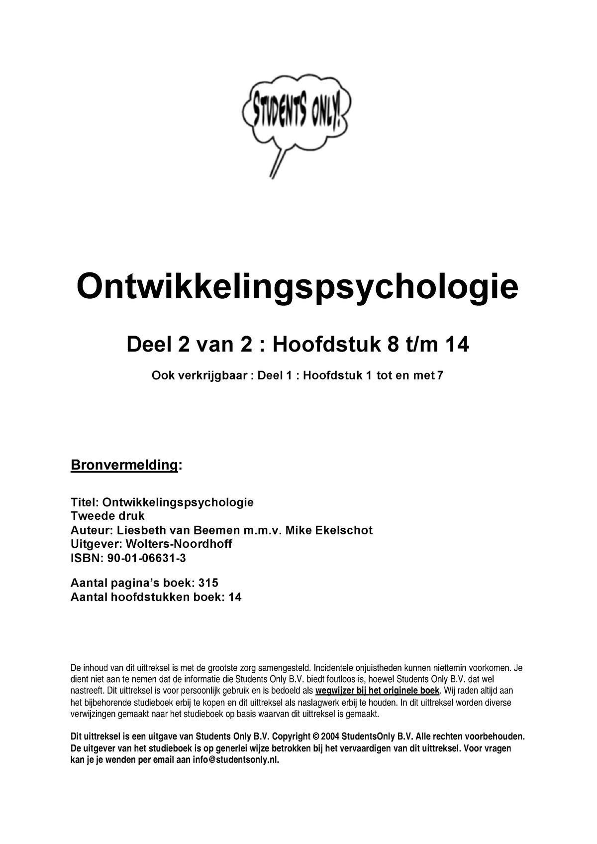 Ontwikkelingspsych Beemen 2 22917 - Ontwikkelingspsychologie Deel 2 Van ...