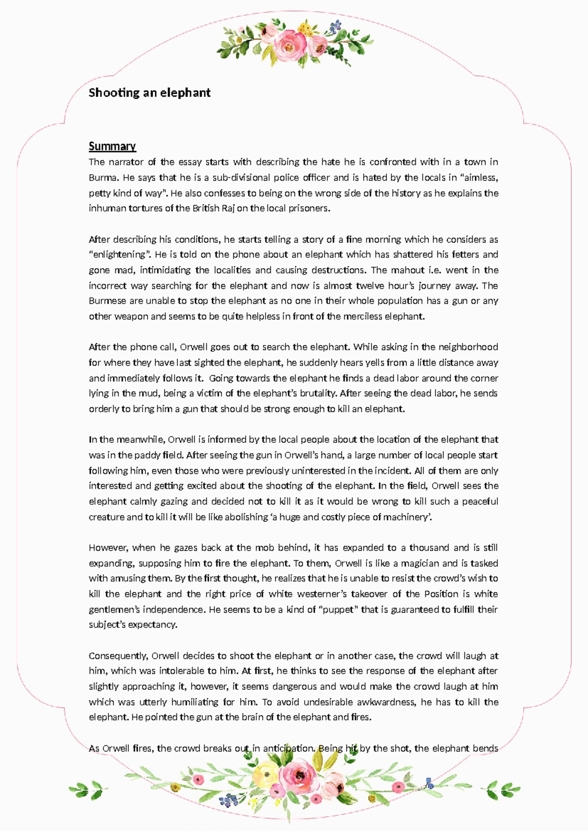 Shooting an elephant analysis) Shooting an elephant Summary