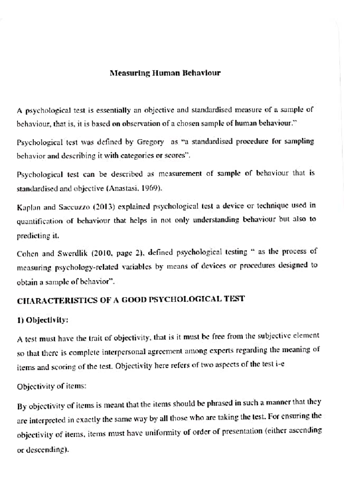 Measuring human behaviour - Kaplan and Saccuzzo (2013) explained ...