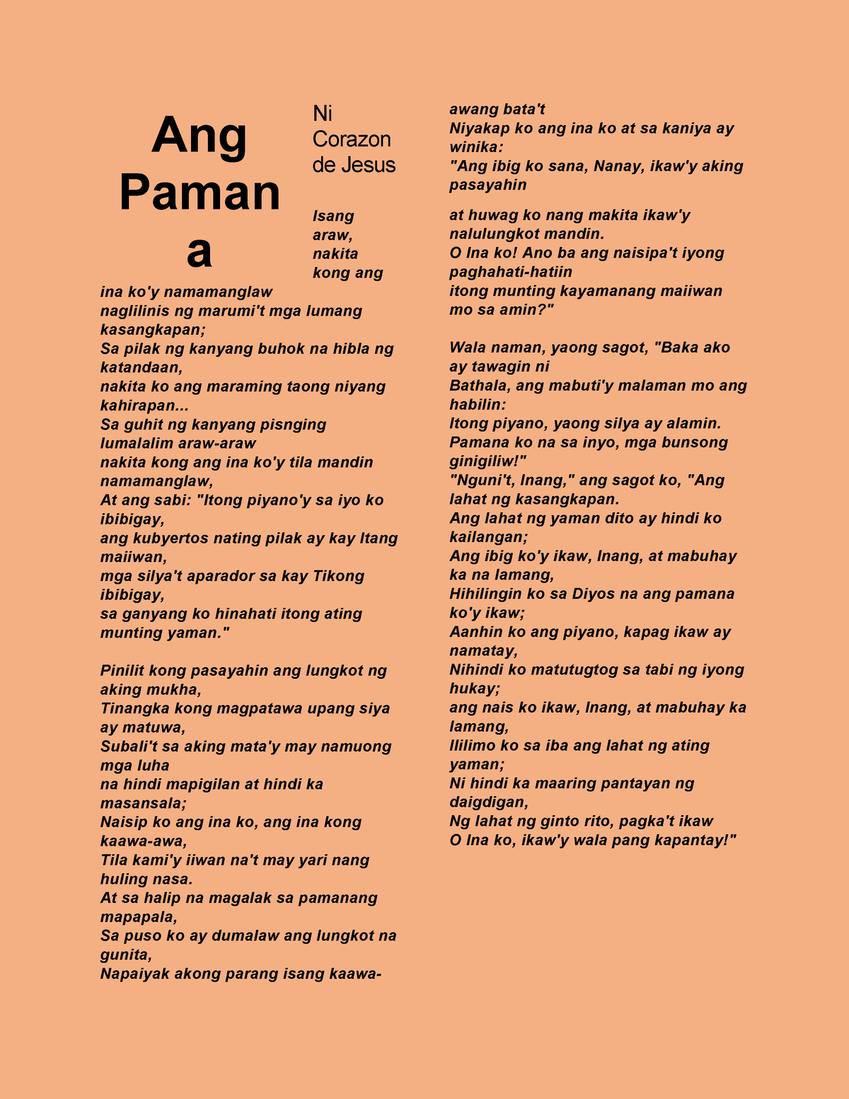 Ang Pamana - FILIPINO - Ni Corazon De Jesus Isang Araw, Nakita Kong Ang ...