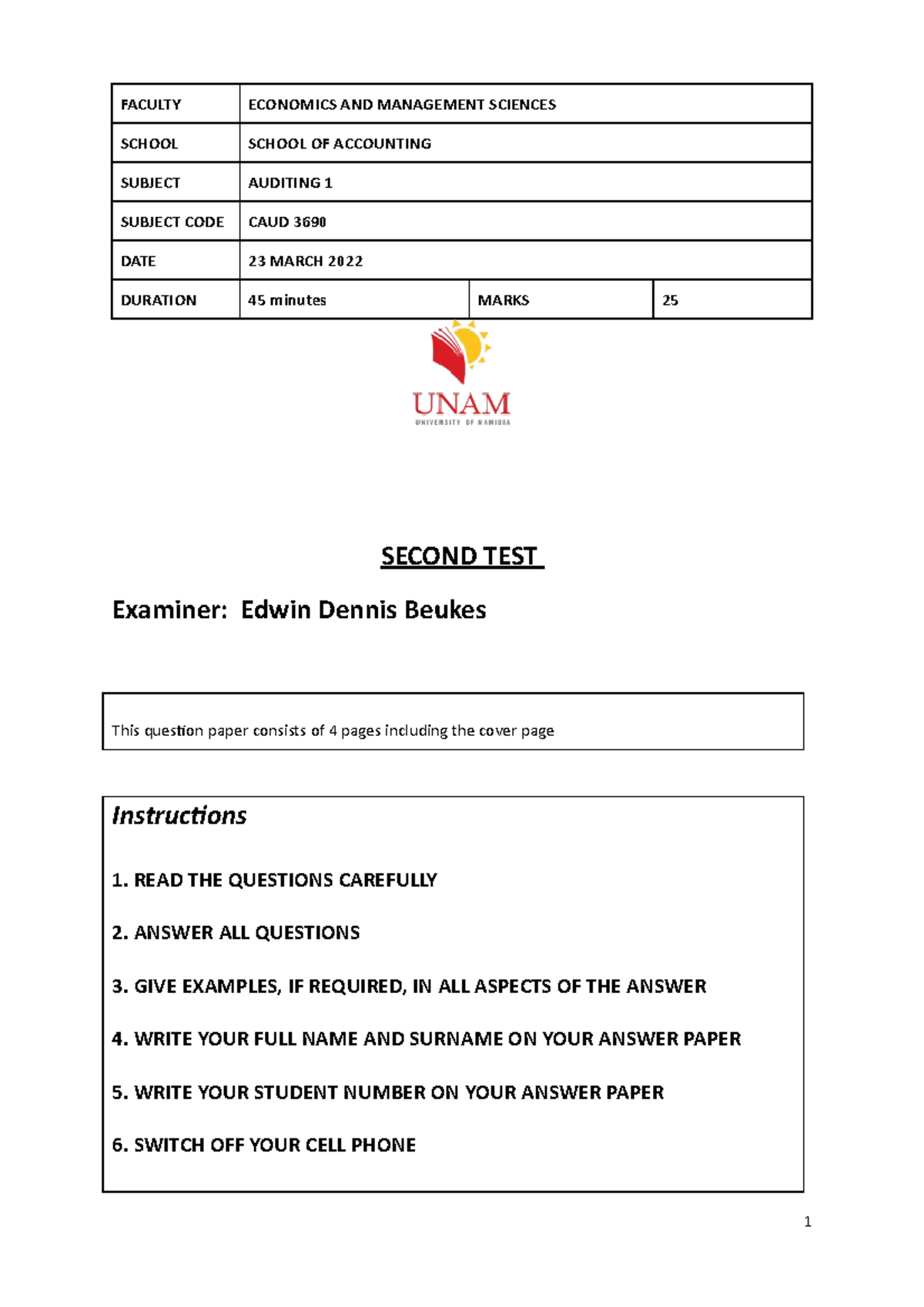 Test 2 23 March 2022 - all the assessments needed for the year ...