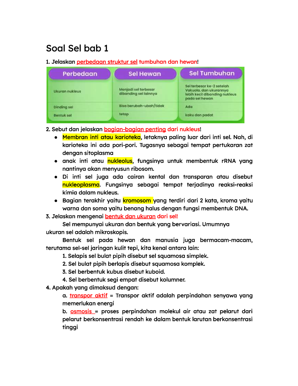 Biologi Soal Tentang Sel - Biologi Dasar - Studocu