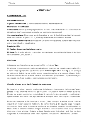 Preguntas Joan Fuster - 2.- Digues una característica o recurs que ...