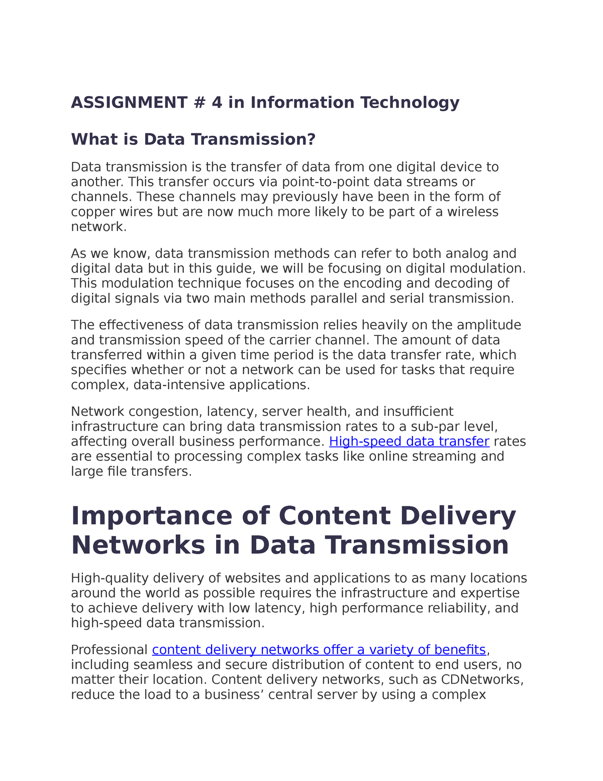 what is information technology assignment