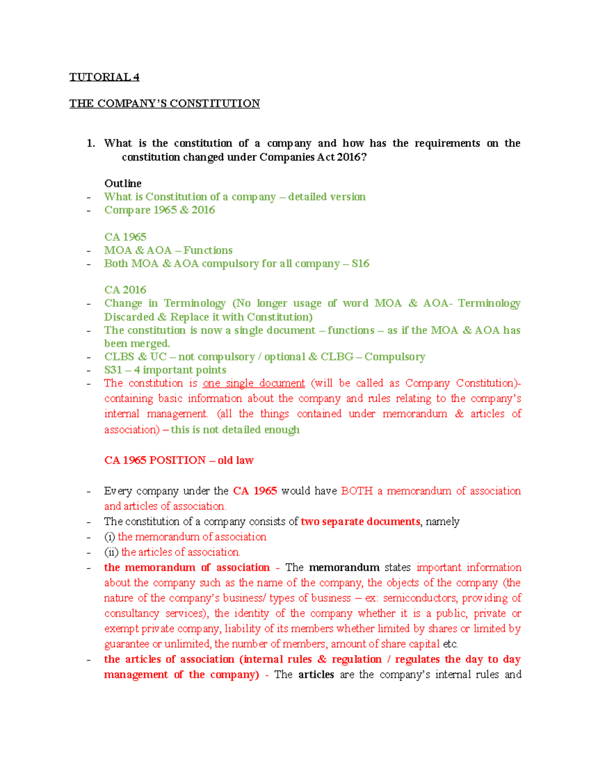 Company Constitution Tutorial TUTORIAL 4 THE COMPANY’S CONSTITUTION