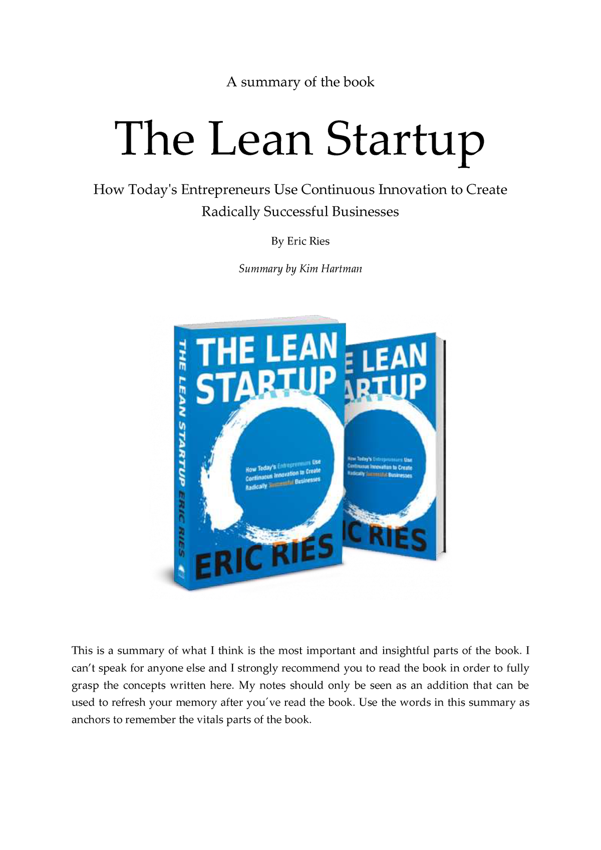 The Lean Startup Summary - A Summary Of The Book The Lean Startup How ...