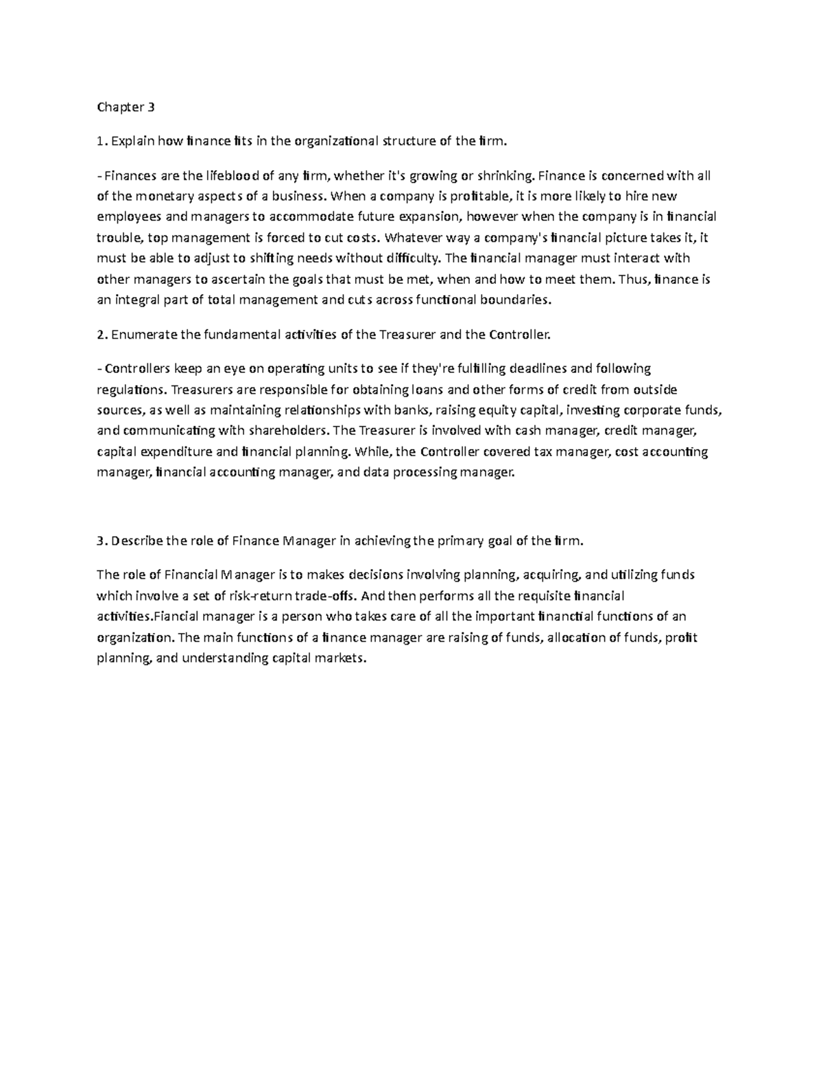 Chapter 3-financial management - Chapter 3 Explain how finance fits in ...