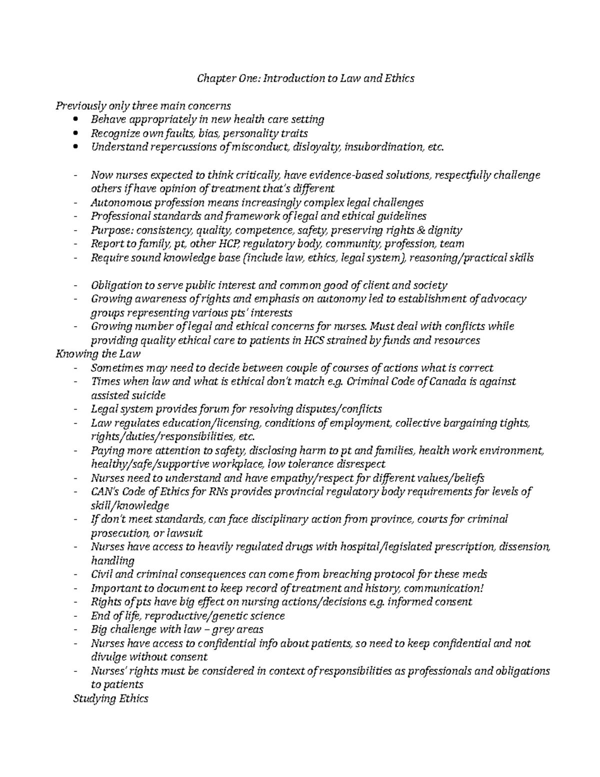 Ethics - 1 notes - Chapter One: Introduction to Law and Ethics ...