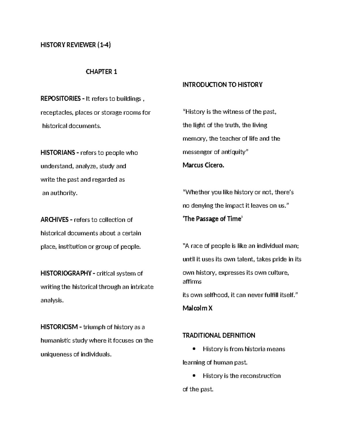 History Reviewer Chapter 1 4 - HISTORY REVIEWER (1-4) CHAPTER 1 ...