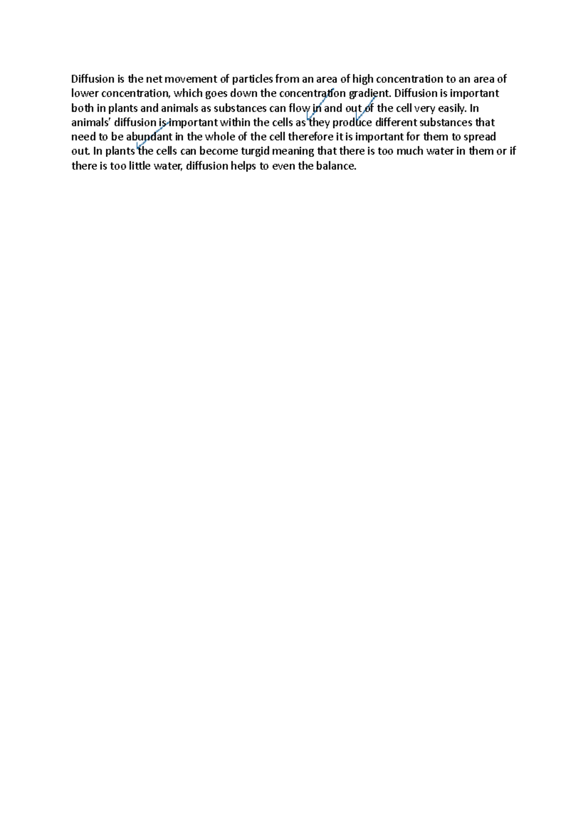 Diffusion is the net movement of particles from an area of high ...