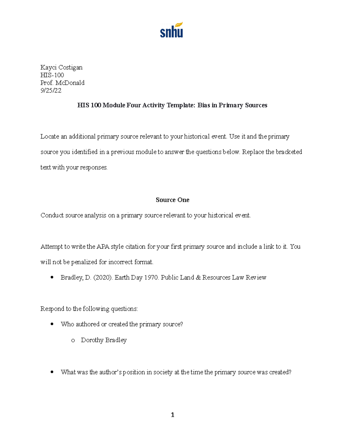 HIS 100 Module Four Activity Bias Template - Kayci Costigan HIS-100Prof ...