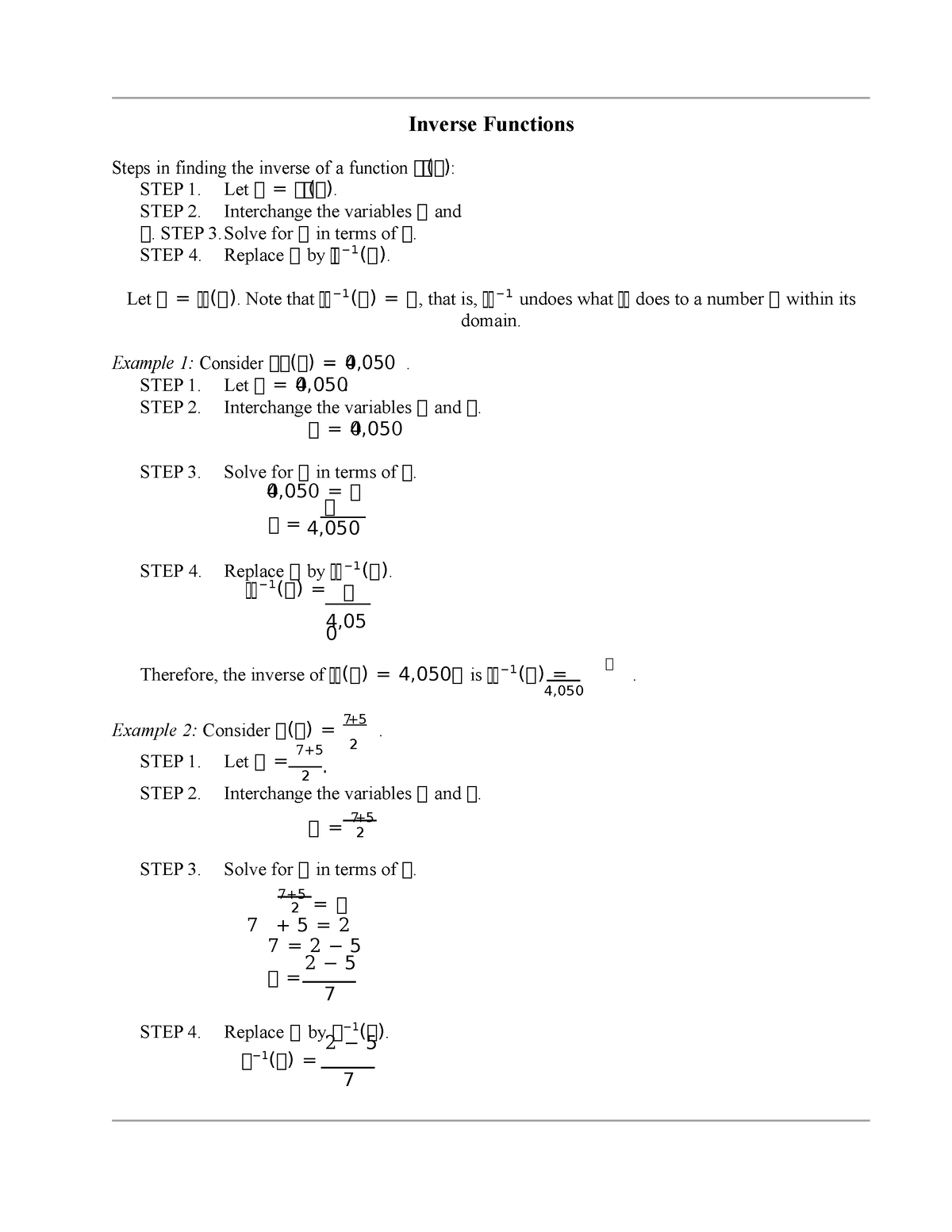 Inverse Functions Inverse Functions Steps In Finding The Inverse Of A Function 𝑓𝑓 𝑓 Step 1 3161