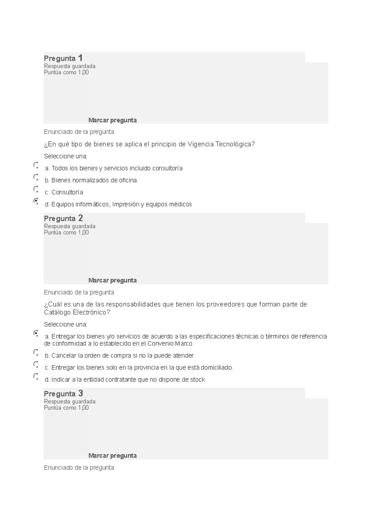 Examen 4 - Sercop - Pregunta 1 Respuesta Guardada Puntúa Como 1, Marcar ...