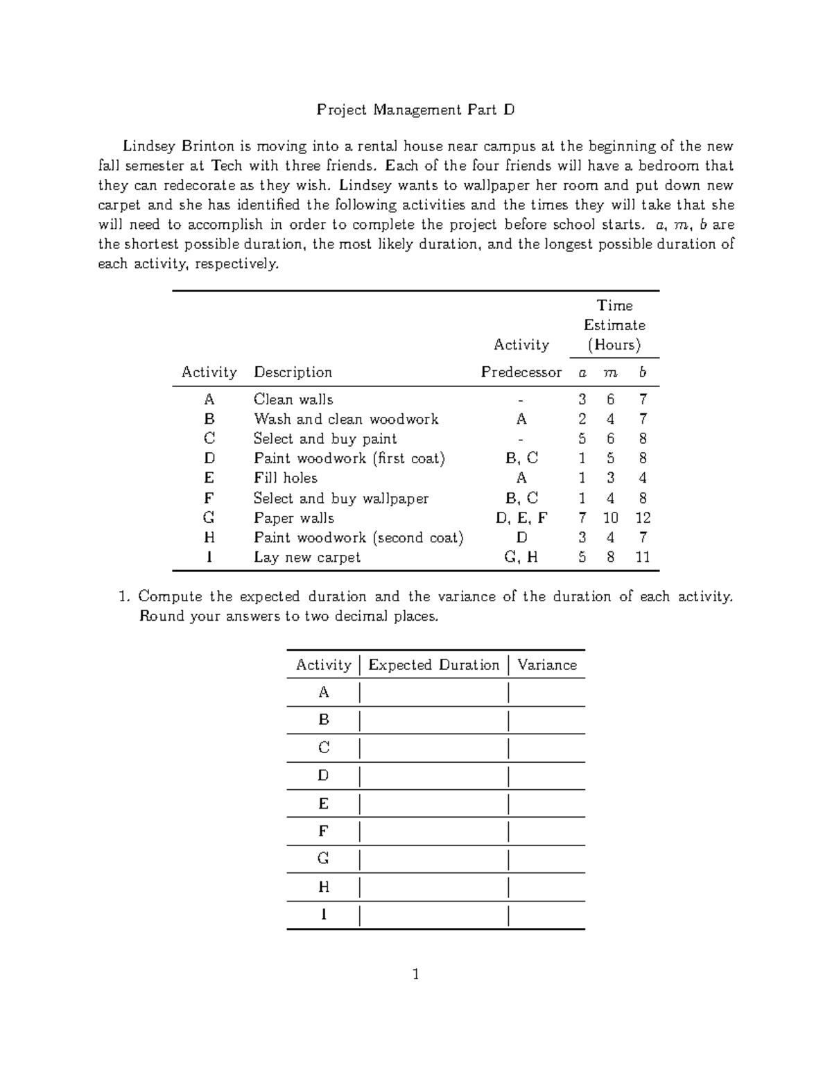 project mayhem homework assignments