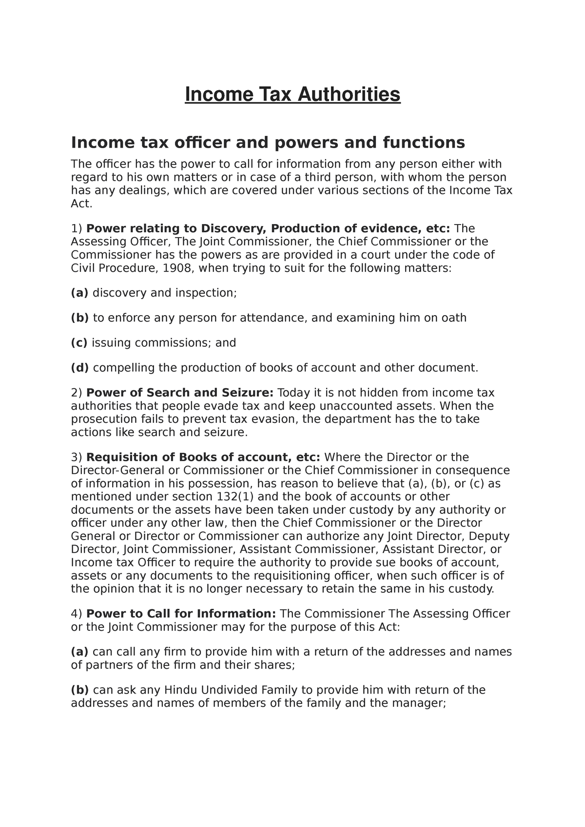 income tax authorities essay