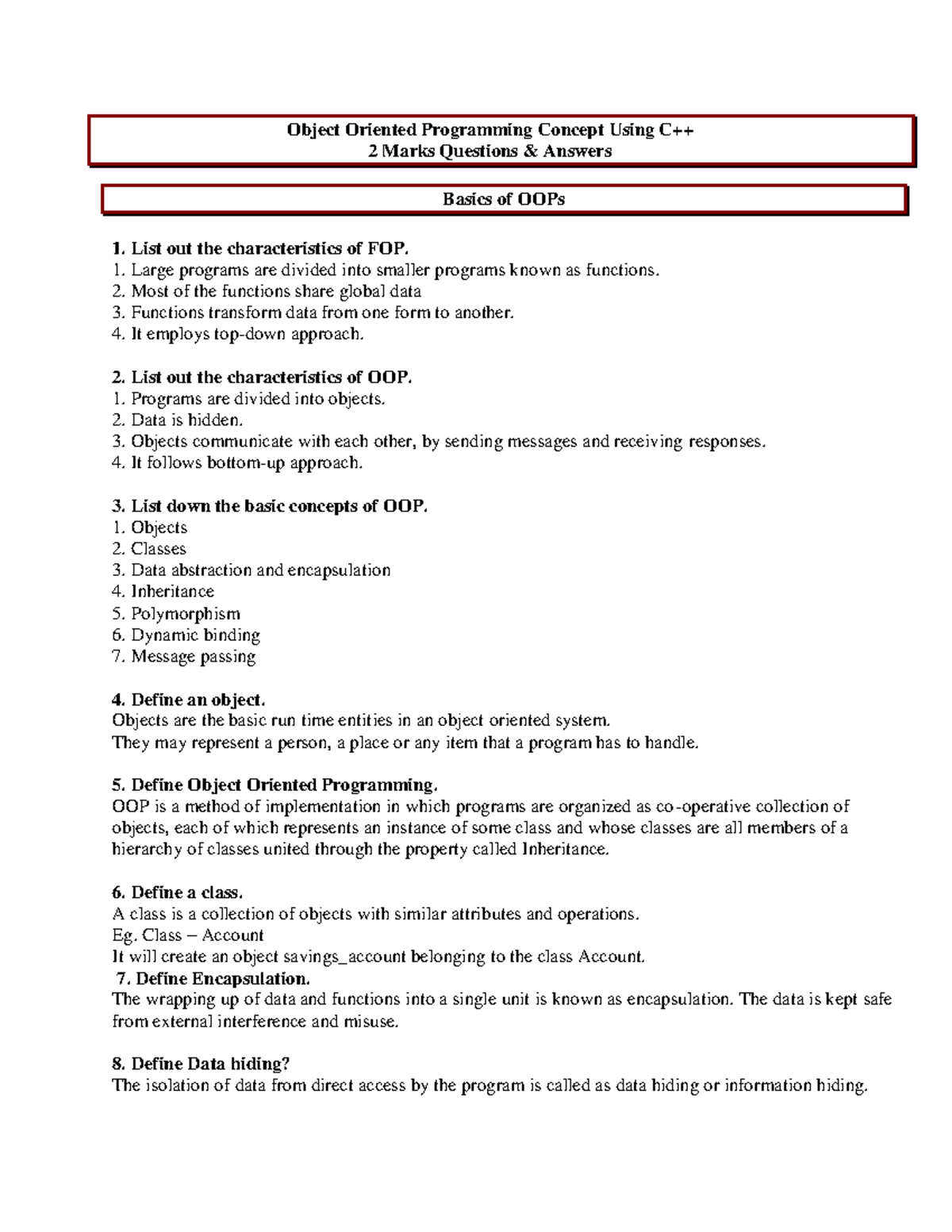 Cs question bank cs question bank cpp - Object Oriented Programming ...