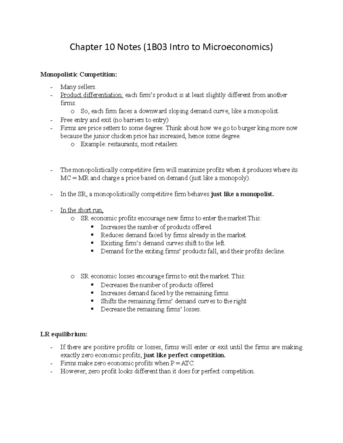 Chapter 10 Notes (1B03 Intro To Microeconomics) - Chapter 10 Notes ...