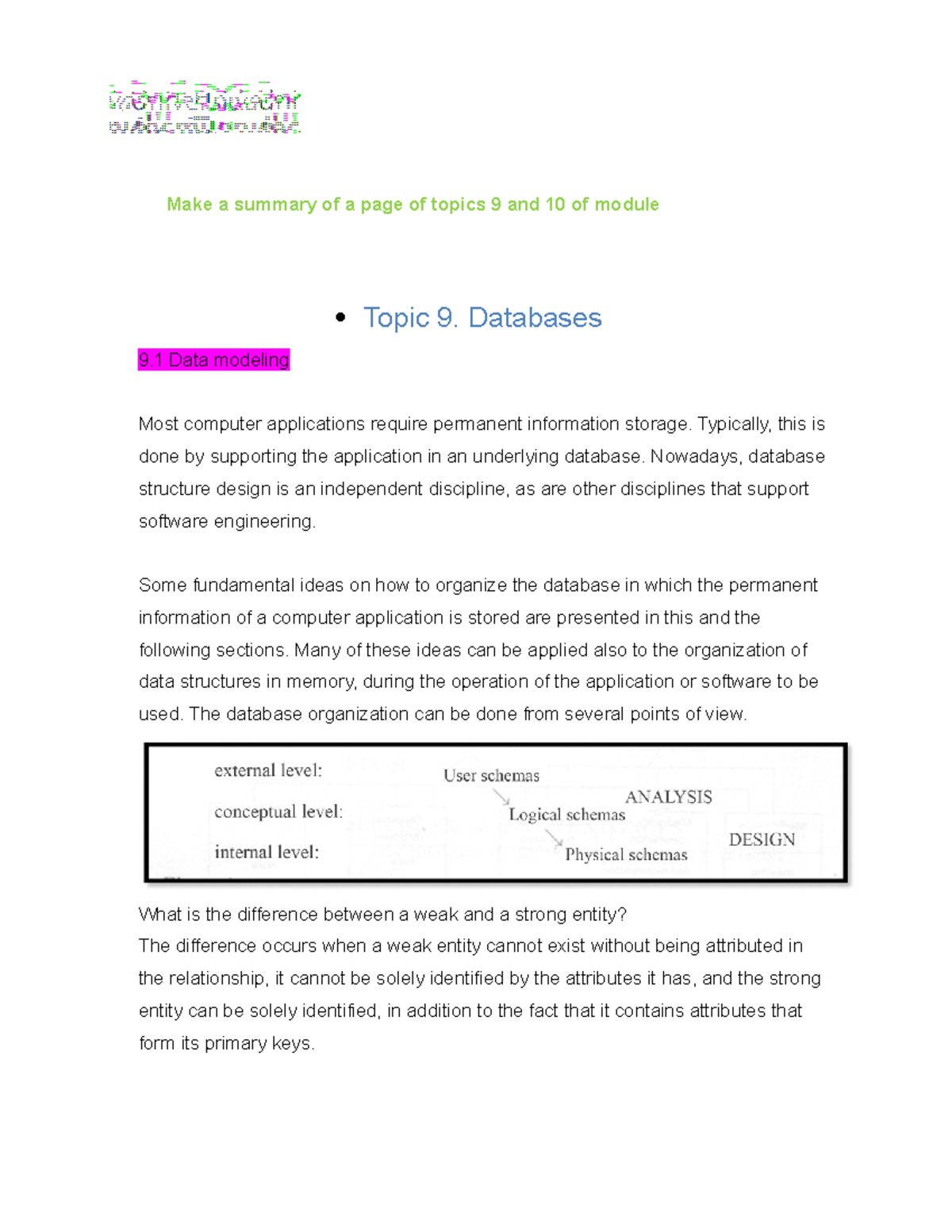 Comprobacion DE Lectura 4 - Make a summary of a page of topics 9 and 10 ...