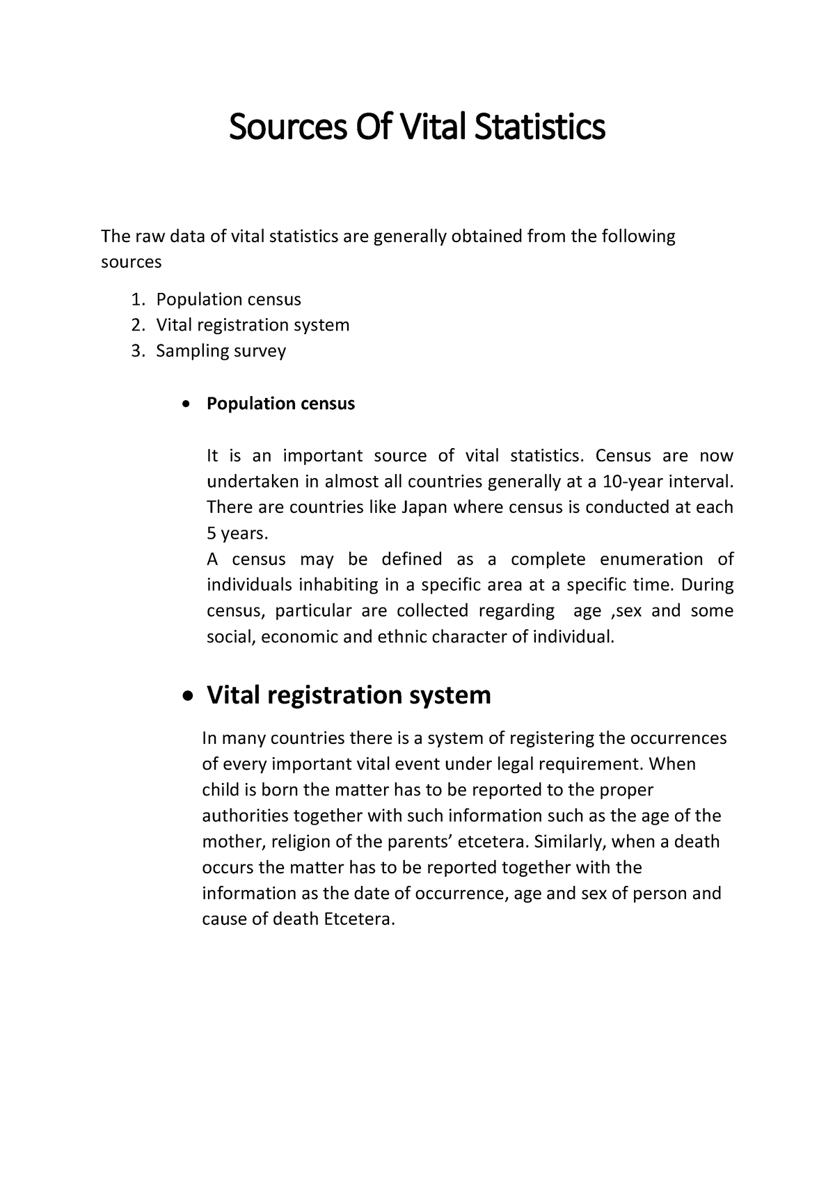 assignment on vital statistics