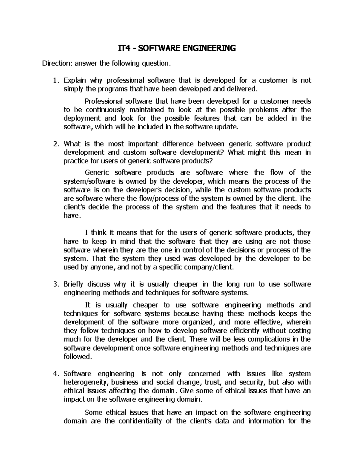 IT4 Software- Engineering - IT 4 - SOFTWARE ENGINEERING Direction ...