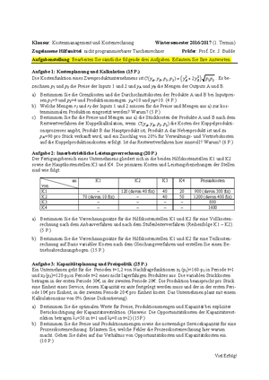 Kostenmanagement und kostenrechnung Blatt 3 - StuDocu wird von keiner ...