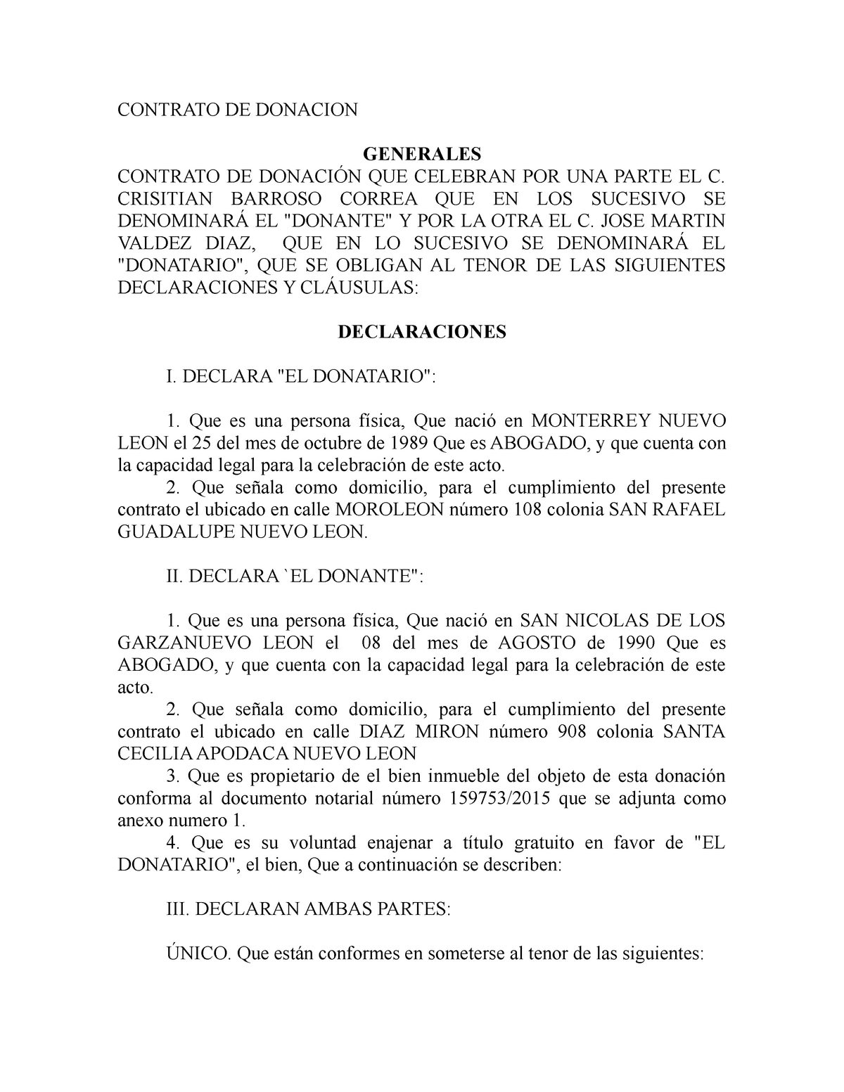 Act4 Contrato De Donacion Cbc Contrato De Donacion Generales Contrato De DonaciÓn Que Celebran 1161