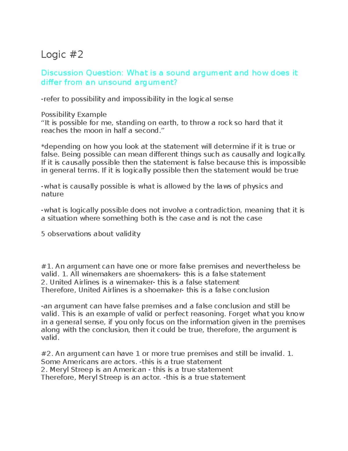 Logic #2 notes - PHIL 1301 - CTC - Studocu